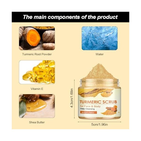 Gommage Corporel au Curcuma,Gommage Corps Exfoliant,Gommages pour le Corps du Visage Curcuma,Gommage Exfoliant,Gommage Corpor