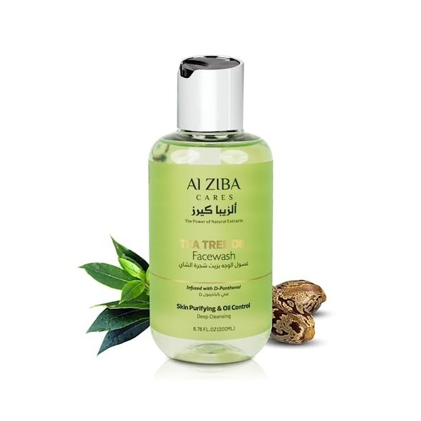 ALZIBA CARES Nettoyant visage à lhuile darbre à thé avec glycérine, provitamine B5, arbre à thé et huile de ricin | Élimine