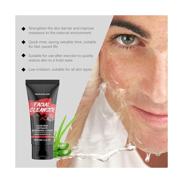 Nettoyant Facial Hydratant, Gel Nettoyant Purifiant Visage A lAcide Hyaluronique et à lHuile dOlive, Mousse Nettoyante Pou