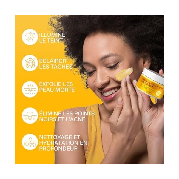 Gommage Visage à lAcide Kojique et au Curcuma, Exfoliant Visage Éclaircissant Avec Vitamine C, Doux Élimine Peaux Mortes, Am