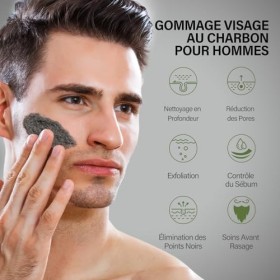 Gommage Visage pour Hommes, Gommage Exfoliant au Charbon de Bambou et à Lacide Salicylique, Nettoyage en Profondeur des Poin