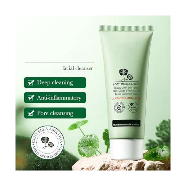 Nettoyant Facial Hydratant, Gel Nettoyant Purifiant Visage A lExtrait de Centella Asiatica, Mousse Nettoyante Pour Le Visage