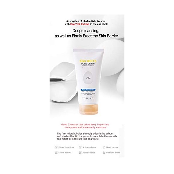 Egg White Pore Clinic - Mousse nettoyante pour le visage - 150 ml - Nettoyant pour le lavage quotidien du visage - Crème hydr