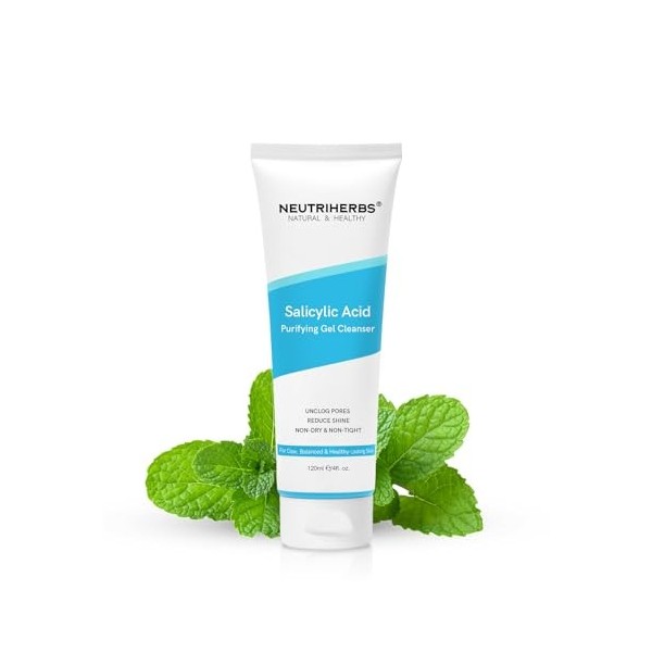Neutriherbs Nettoyant en gel à lacide salicylique - Contrôle de lacné - Pour le visage - Pores non bloqués - Élimine les po