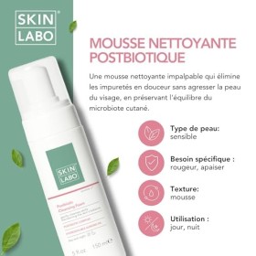 SkinLabo - Mousse nettoyante postbiotique, élimine les impuretés, préserve léquilibre du microbiote cutané, au complexe post