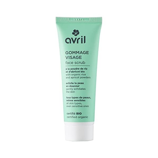 Gommage Visage Bio Avril 50ml - Exfoliant Doux pour Peaux Sensibles, Poudre de Riz, Noyau dAbricot, Aloe Vera, Beurre de Kar