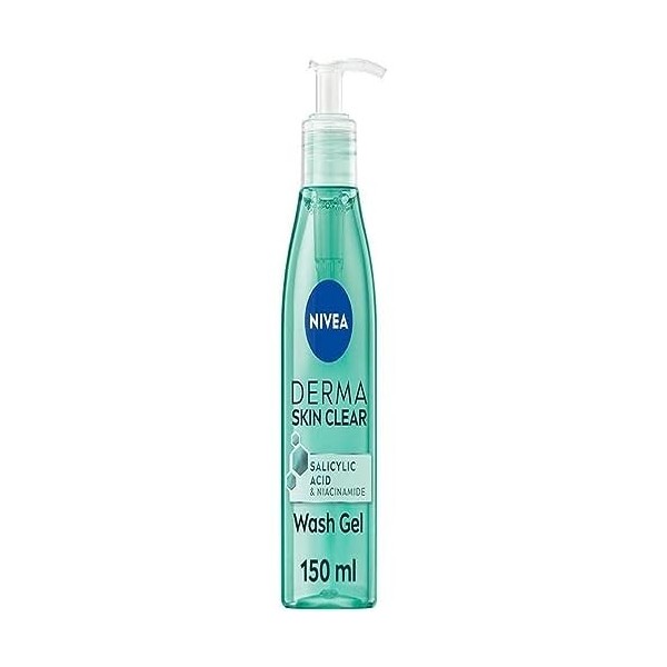 NIVEA Derma Skin Clear Wash Gel nettoyant pour le visage à lacide salicylique enrichi en niacinamide pour nettoyer les pores