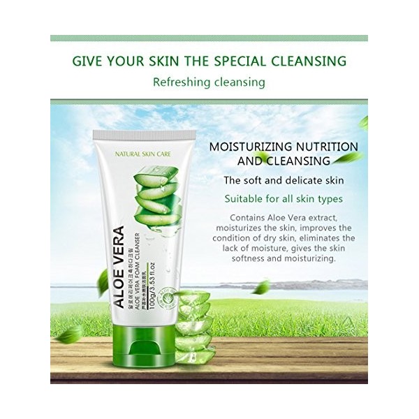 BIOAQUA Mousse Nettoyante à 92% à lAloe Vera - Rafraîchit Et Hydrate - 92% - Rétrécit Les Pores Et Contrôle Lhuile - Nettoy