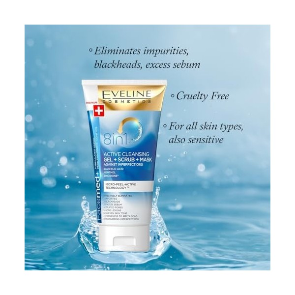 Eveline 8 en 1 Nettoyage en profondeur Gel Actif pour les imperfections Facemed + 150 ml