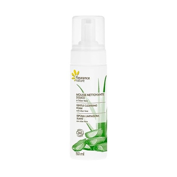 Mousse Nettoyante Douce à laloe vera, Fleurance Nature,150ml, certifié bio Cosmos Ecocert, soin visage naturel, 26149