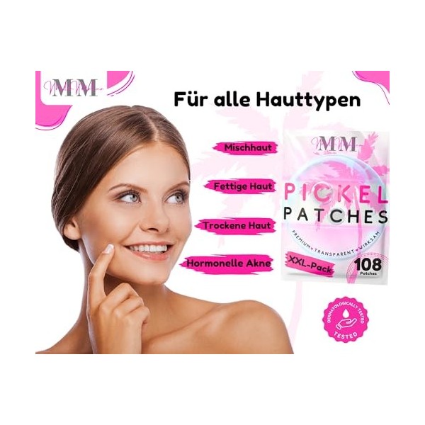 MilaMalina® - Lot de 108 patchs à boutons | Lot de 108 patchs anti-acné hydrocolloïde de qualité supérieure, anti-boutons, an