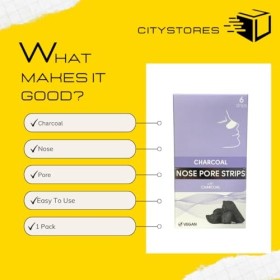 Citystores® Lot de 6 bandes de nez au charbon de bois, nettoyage en profondeur, élimination des points noirs, contrôle de lh