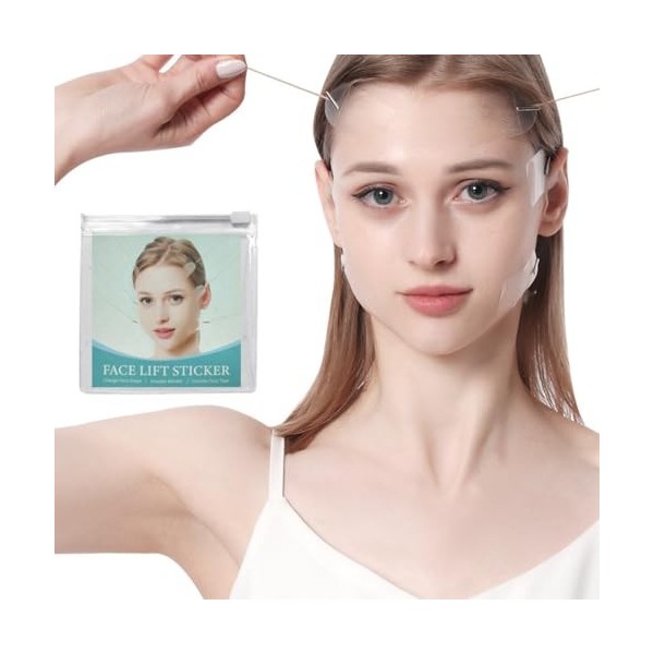 NJCXOLA jeuFace Lift Tape,Face Lift Patch,Autocollant, Instant, Invisible,V-Line, Kit de Lifting du Cou et des Yeux,20 patchs