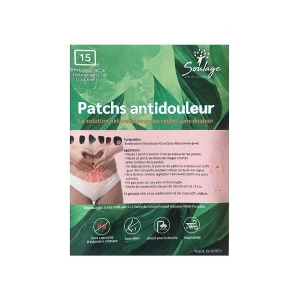 Spécial premières règles : Patchs Antidouleur naturel, Sachet de 15 Patchs, Soulagement des Douleurs Menstruelles efficace à 