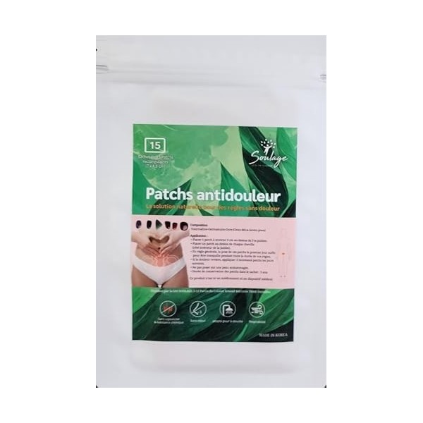 Spécial premières règles : Patchs Antidouleur naturel, Sachet de 15 Patchs, Soulagement des Douleurs Menstruelles efficace à 