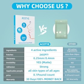 Patch Bouton 245PCS Acne Etoile ACOTYE Patch Anti-Boutons avec Acide Salicylique, Huile dArbre à Thé et Niacinamide, Patchs 