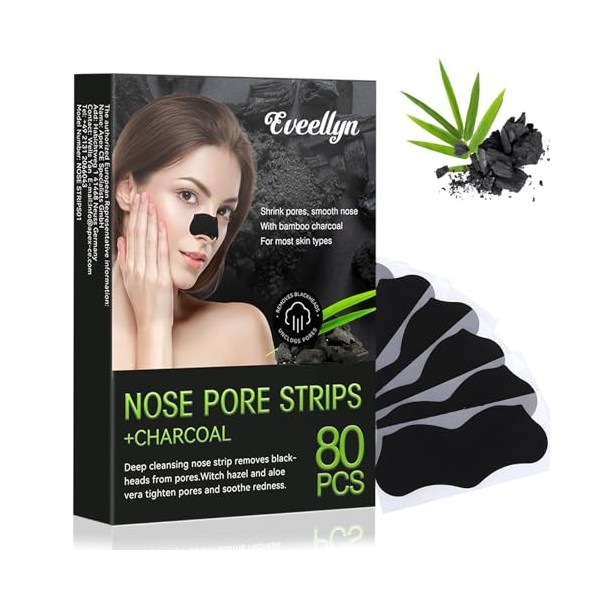 Lot de 80 bandes tire-comédons au charbon de bambou naturel pour enlever les points noirs et libérer les pores obstrués