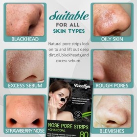 Lot de 80 bandes tire-comédons au charbon de bambou naturel pour enlever les points noirs et libérer les pores obstrués
