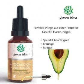 Green Idea - BIO 100% Huile dAvocat Vegan | Huile davocat BIO pressée à froid | soin pour peau, cheveux et visage | Certifi
