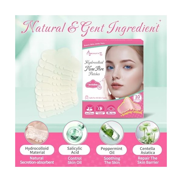 Beauty7 Hydrocolloïde Patchs Point Noir, Patchs Anti-Points Noirs pour les Pores Bandelettes délimination des points noirs N