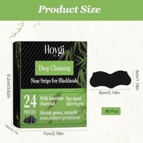 VEGCOO 96 Pièces Patch Point Noir Nez, Patch Nez Point Noir au Charbon de Bambou pour Nettoyer les Pores du Nez et Absorber l