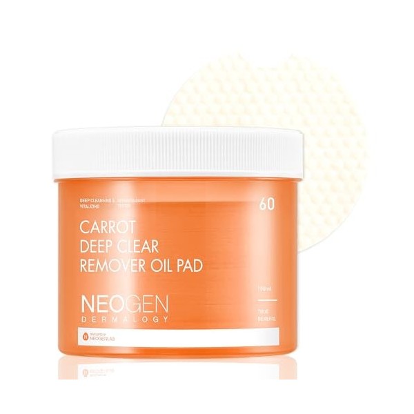 DERMALOGY by NEOGENLAB Carotte Deep Clear Remover Oil Pad 60 pads - Tampon en coton démaquillant pour peaux sensibles, élim
