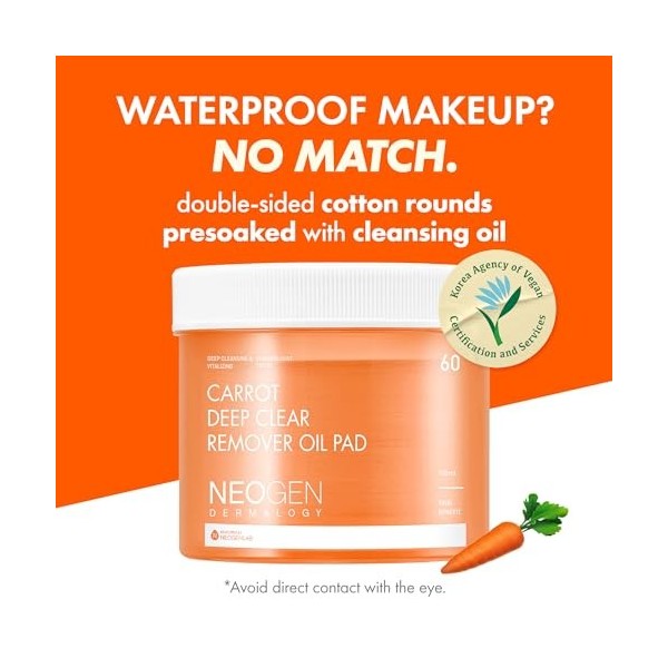 DERMALOGY by NEOGENLAB Carotte Deep Clear Remover Oil Pad 60 pads - Tampon en coton démaquillant pour peaux sensibles, élim