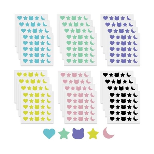 Lot de 600 patchs hydrocolloïdes pour boutons dacné, 6 couleurs, à pois et étoiles