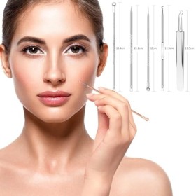 Lot de 5 outils de retrait de comédons en acier inoxydable pour enlever les points noirs, lacné, les comédons, les boutons e