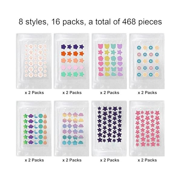 Lot de 468 patchs hydrocolloïdes pour boutons dacné, 8 styles de boutons, boutons dacné, autocollants pour boutons dacné