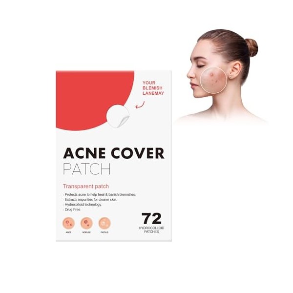 72Pièce Patchs Anti-Acné,Acne Patchs,Patch Boutons Acne,Patch Acne Pimple Anti,Patchs Hydrocolloïdes Invisibles,Soulage Effic...