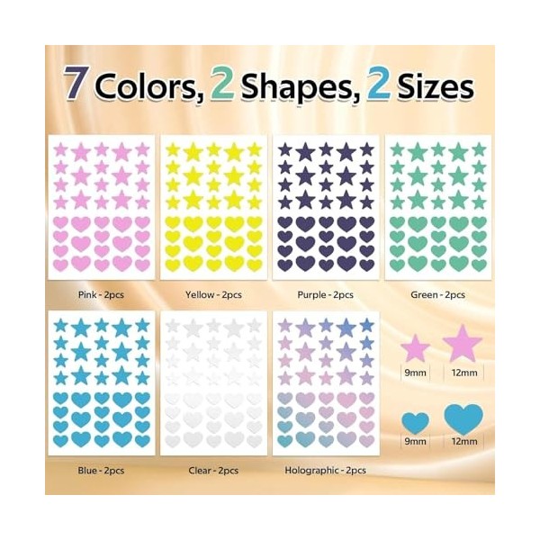 Lot de 504 patchs BetterJonny - Étoiles et ronds - Invisibles - Hydrocolloïdes - Avec huile darbre à thé - Respirants - Invi