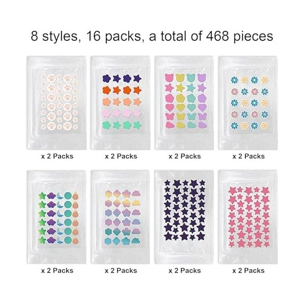 468 PCS Patch Boutons Acne, BetterJonny 8 Styles Étoile Imperméable Autocollants Hydrocolloïde Pimple Patch Avec lhuile dar