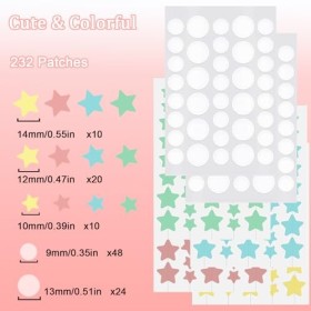 Lot de 232 patchs hydrocolloïdes pour le soin de lacné Motif étoiles et ronds Multicolore