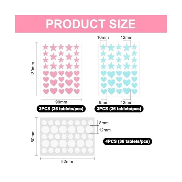 360 Pièces De Patchs DAcné Pour Le Visage, Patchs DAcné De Dessin Animé En Forme De Cœur, Patchs Couvrant Les Fosses Et Les