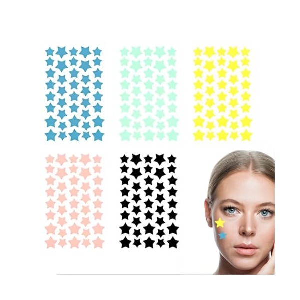 XUZOPIM Patchs Anti Acné En Forme DÉtoile 5 Couleurs 200 Points En Forme DÉtoile Absorbant LAcné Pour Soulager LAcné