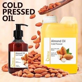 Oïléna Huile végétale d’ Amande Douce 1 litre 1000 ml 100% Naturelle, Huile de massage Visage et Corps Soin cheveux, ongles, 