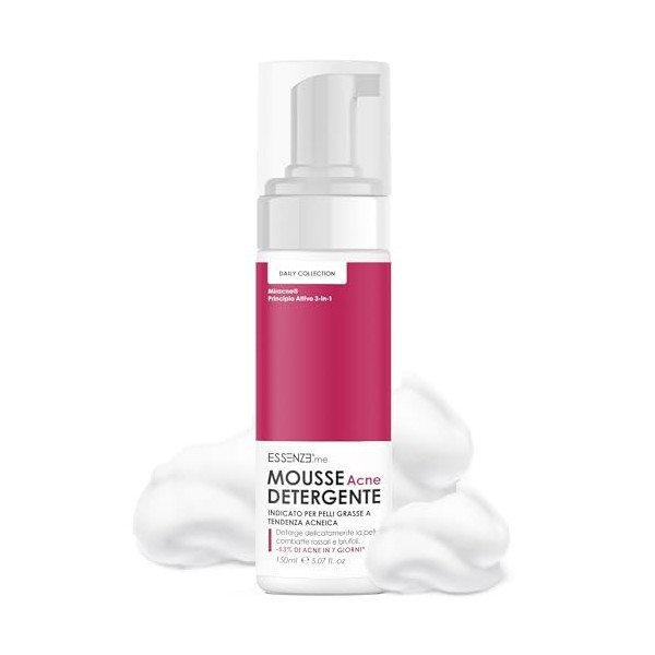 Essenze – Mousse nettoyant visage anti-acné – Mousse démaquillante avec action apaisante – élimine impureté et excès de sébum