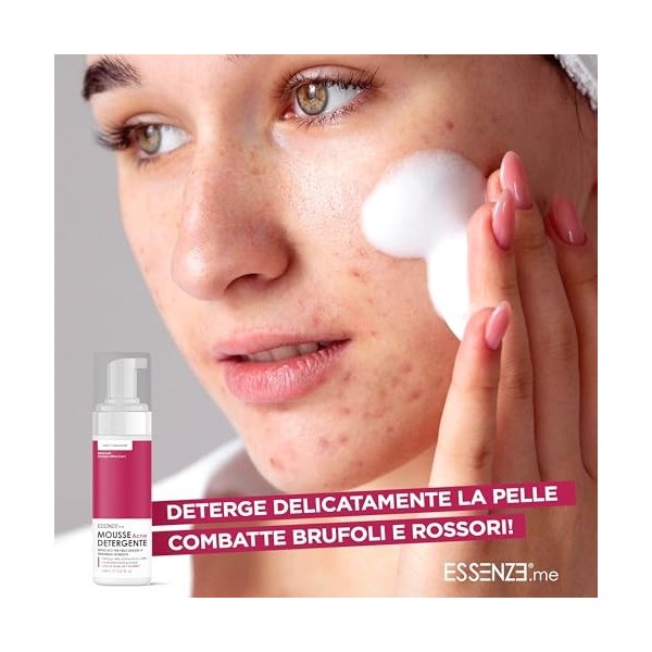 Essenze – Mousse nettoyant visage anti-acné – Mousse démaquillante avec action apaisante – élimine impureté et excès de sébum