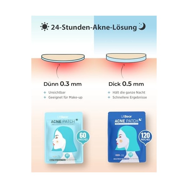 LitBear Lot de 180 patchs hydrocolloïdes fins et épais avec hamamélis, huile darbre à thé et huile de calendula, pour le vis