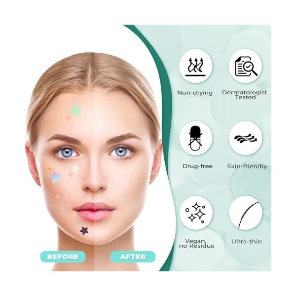 Pimple Patches 397 pièces, Patch Bouton Invisible Naturel Hydrocolloïde Acné Patch utilisation de jour et de nuit, 2 en 1, Av