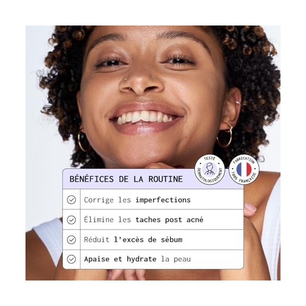 NUBIANCE - Traitement de lacné, points blancs, points noirs - Peaux mixtes - Favorise lécoulement du sébum - Eau micellaire