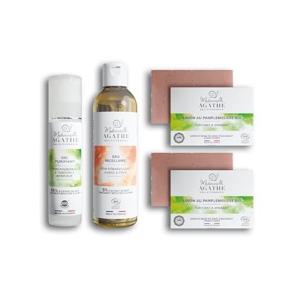 Routine Anti Acné à la Bave dEscargot - Gel purifiant - Eau micellaire - Savon pamplemousse