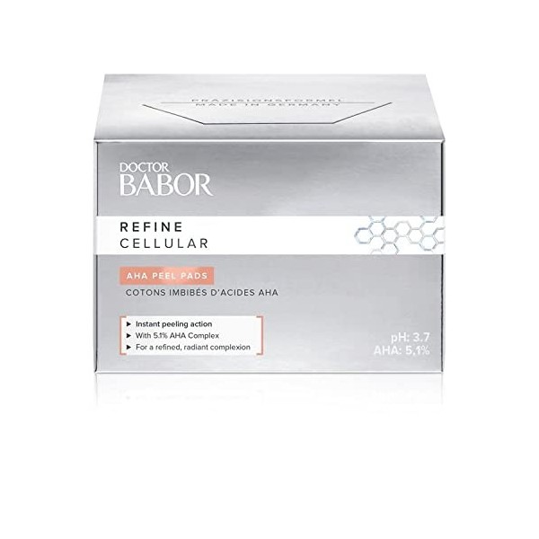 DOCTOR BABOR Cotons exfoliants imbibés d’AHA pour les peaux ternes et à gros pores, exfoliant à l’acide de fruit pour le visa