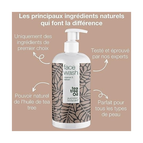 Nettoyant pour le Visage Australian Bodycare Face Wash 500ml | Avec de lHuile dArbre à Thé pour les Taches, les Boutons e