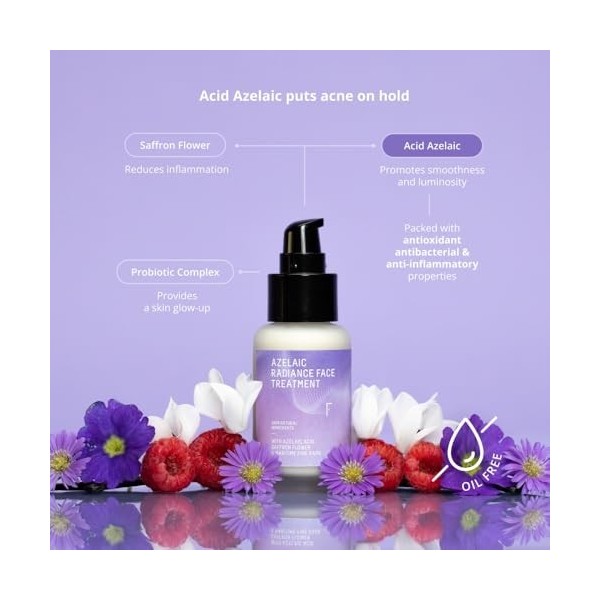 Freshly Cosmetics Soin pour les peaux acnéiques et réactives, 100% naturel Azelaic Radiance Face Serum, 50ml