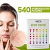 Patchs contre lacné pour le visage - Pansements hydrocolloïdes 540 unités Patchs contre les boutons en 3 tailles universel