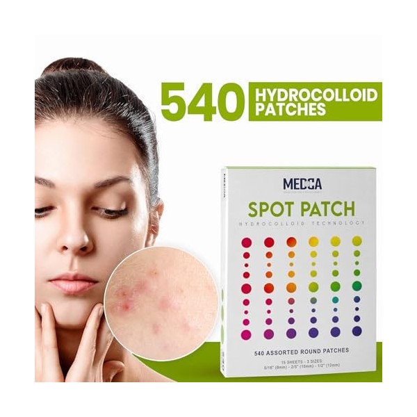 Patchs contre lacné pour le visage - Pansements hydrocolloïdes 540 unités Patchs contre les boutons en 3 tailles universel