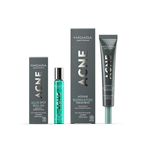 MÁDARA Organic Skincare - Acide Salicylique Combo ACNÉ Taches Aiguës Roll-on Et Intense Blemish & Pore Treatment, Pour Peaux 