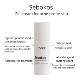 Kosei - Sebokos Gel/Crème pour des Peaux avec Acné - 50 ml - Traitement Acné - Idéal pour des Peaux Grasses - Reduise les Bri
